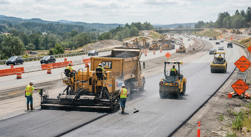 Road and highway paving construction