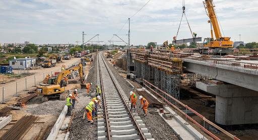 Railway track and overbridge construction