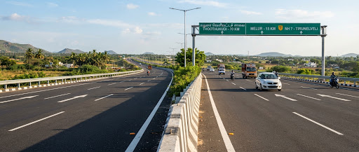 Four-lane divided carriageway with precast parapet