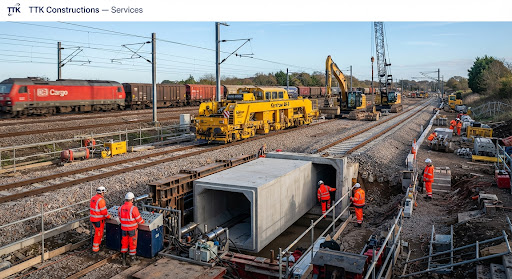 Precast box culvert being jacked under active railway tracks