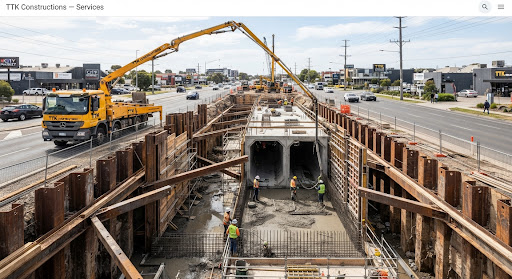 Reinforced concrete storm water box culvert under construction