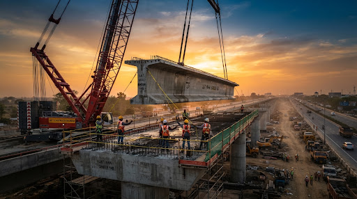 Madurai Ring Road Viaduct & Highway Bridge Girder Night Erection