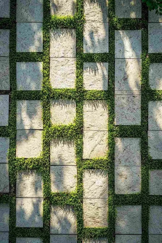 Garden pavers — Pavers set in a lawn.