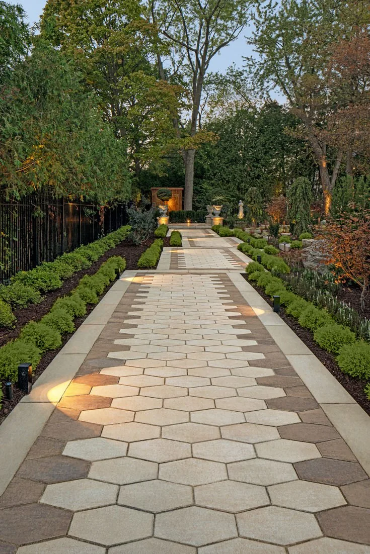 Paved garden path — Pavers along a garden walkway.